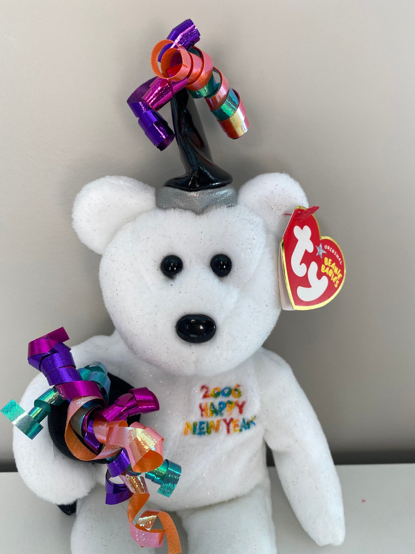 Ty Beanie Baby “New Year” the New Years Bear  Wearing Party Hat (9 inch)