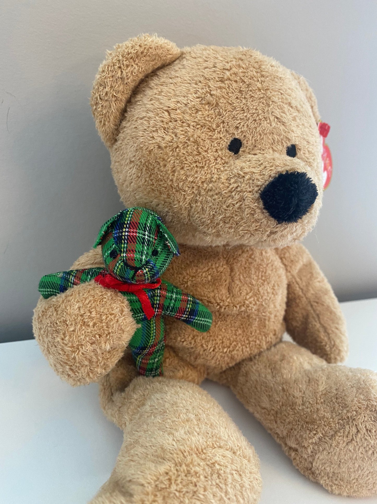 Ty Pluffies Collection “Beary Merry” the Teddy Bear holding baby teddy (9 inch)