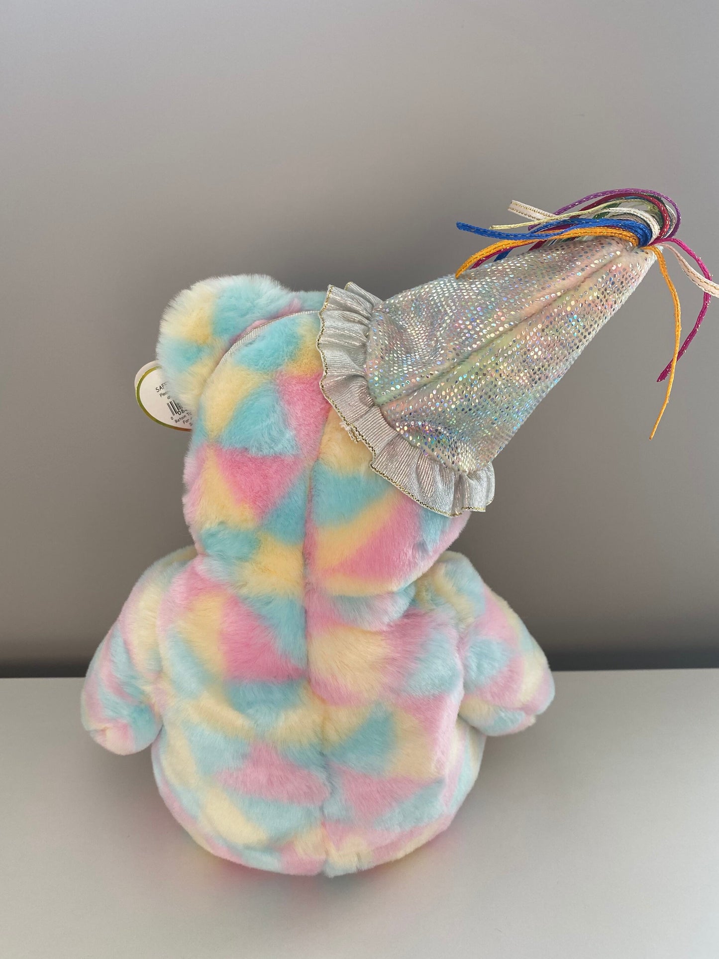 Ty Beanie Buddy “Birthday Buddy” the Tie-Dye Birthday Bear Wearing Party Hat (15 inch)