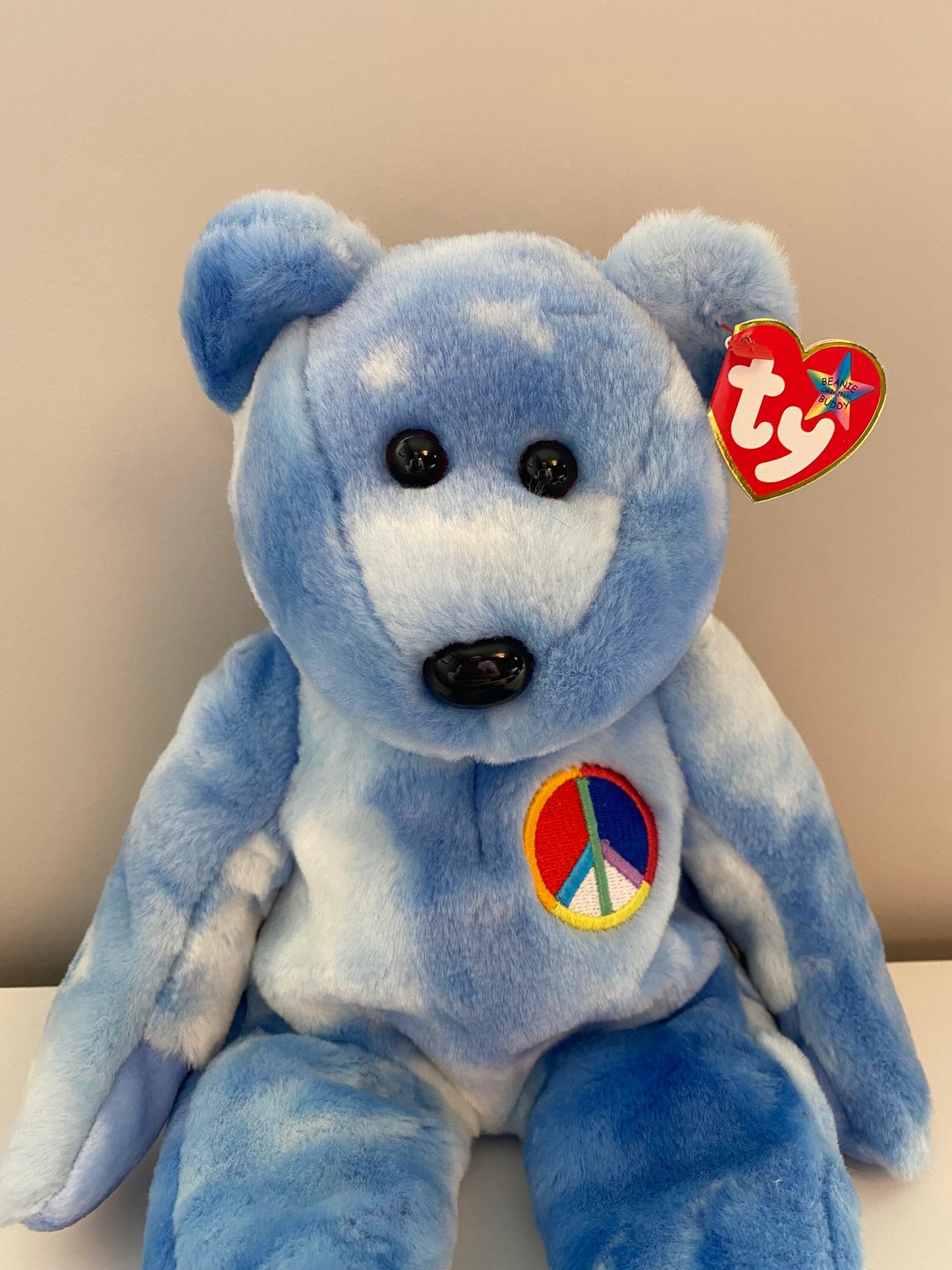 Ty Beanie Buddy “Peace” the Blue Bear  *Rare* (14 inch)