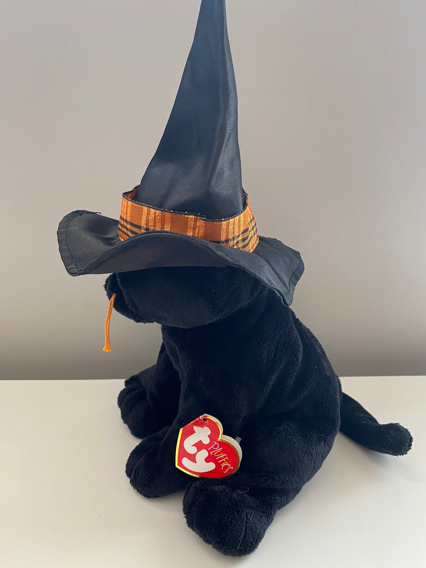 Ty Pluffies Collection “Merlin” the Black Halloween Cat with Hat (7 inch)