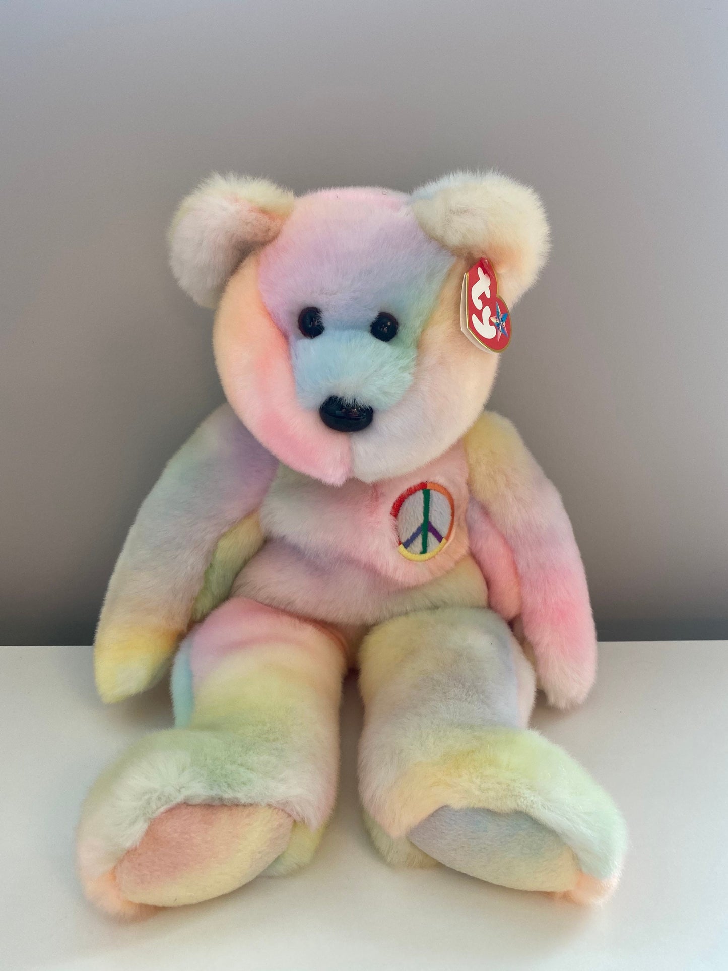 Ty Beanie Buddy “Peace” the Tie-Dye Beanie Buddy Bear - Pastel Colouring - Exact Colours Vary (13.5 inch)