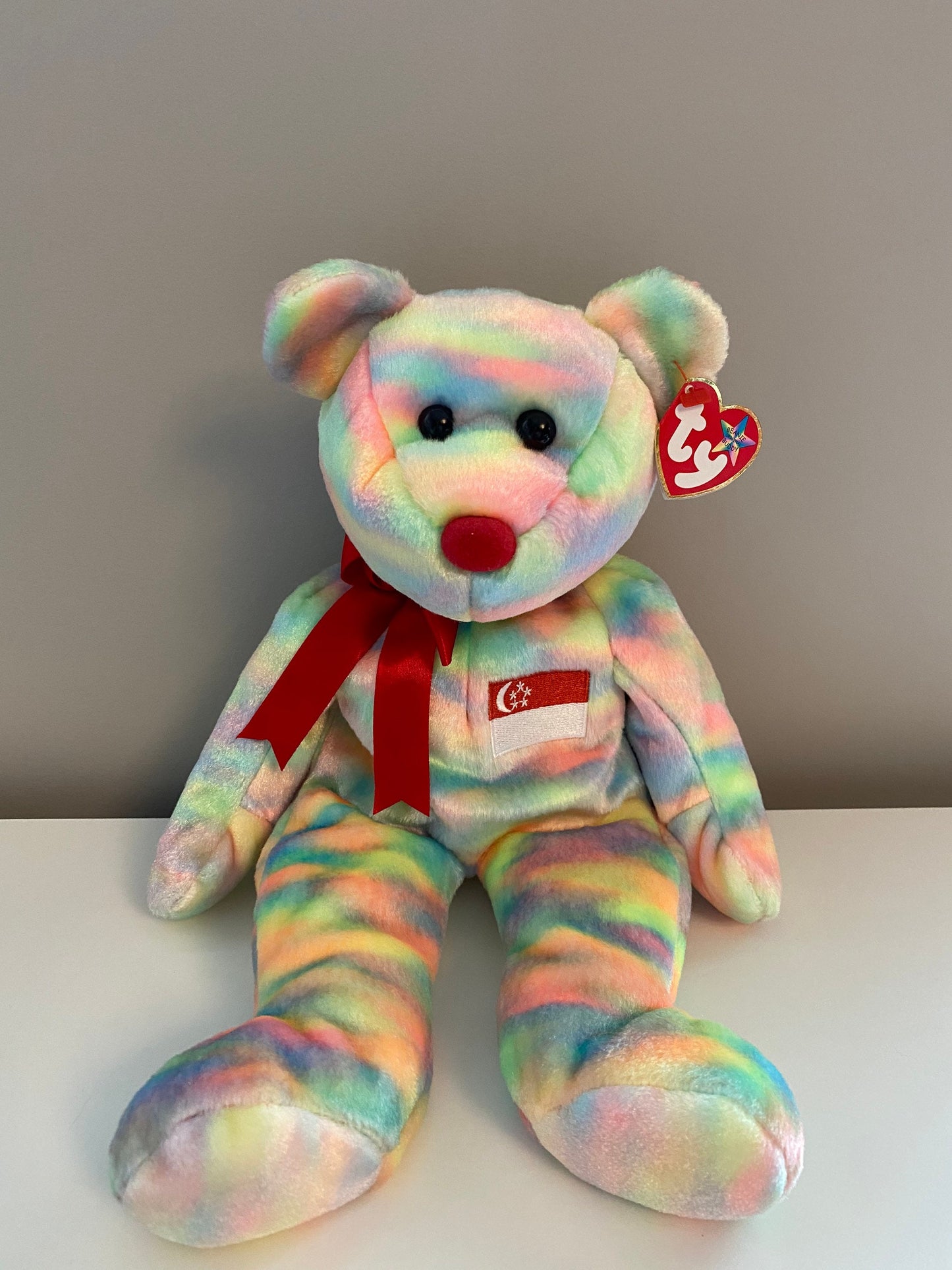 Ty Beanie Buddy “Singabear” the Tie-Dye Bear  - Singapore Exclusive *Rare* (13.5 inch)