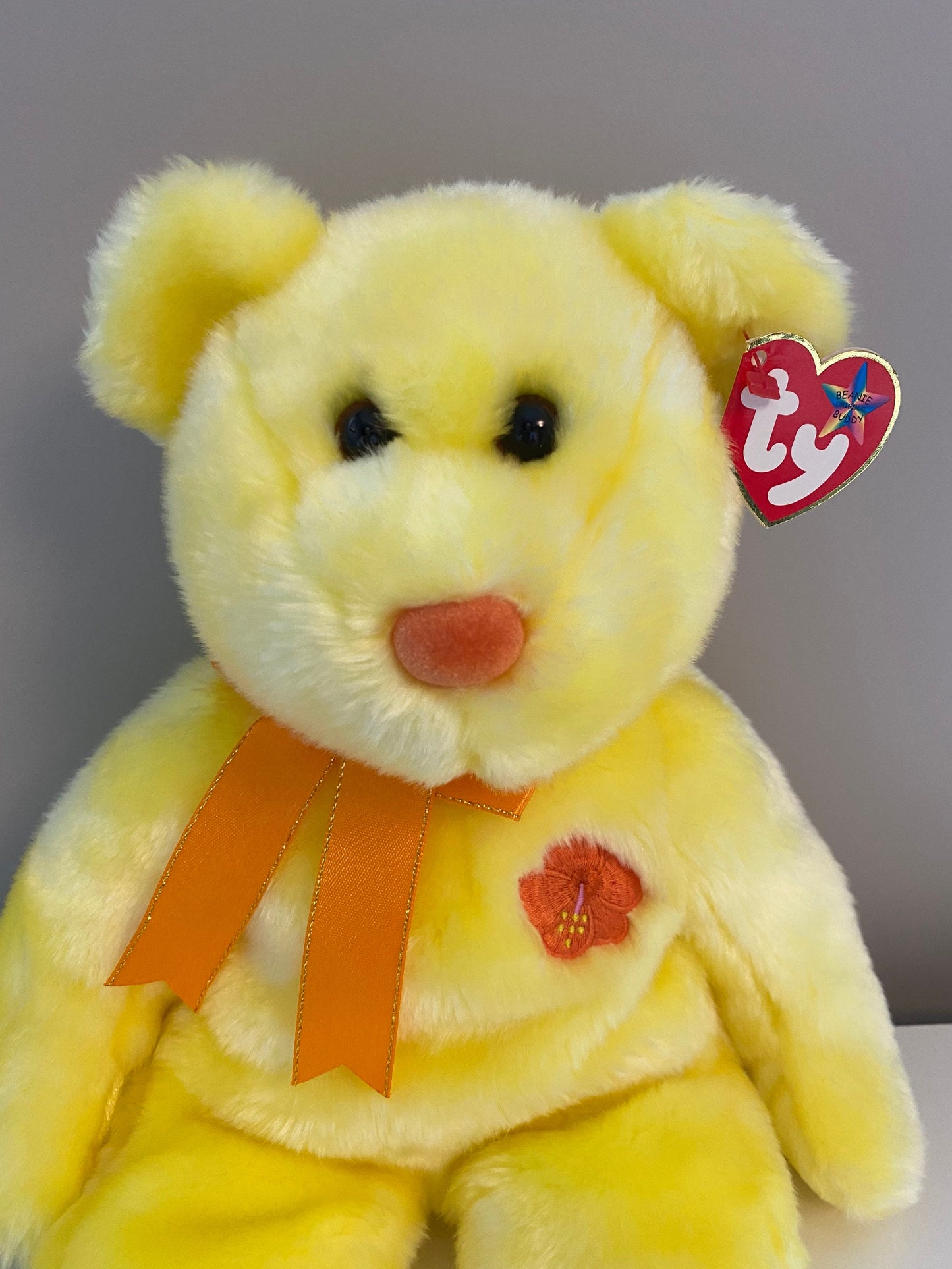 Ty Beanie Buddy “Bunga Raya” the Yellow Asia Pacific Bear - Malaysia Exclusive *Rare* (13.5 inch)