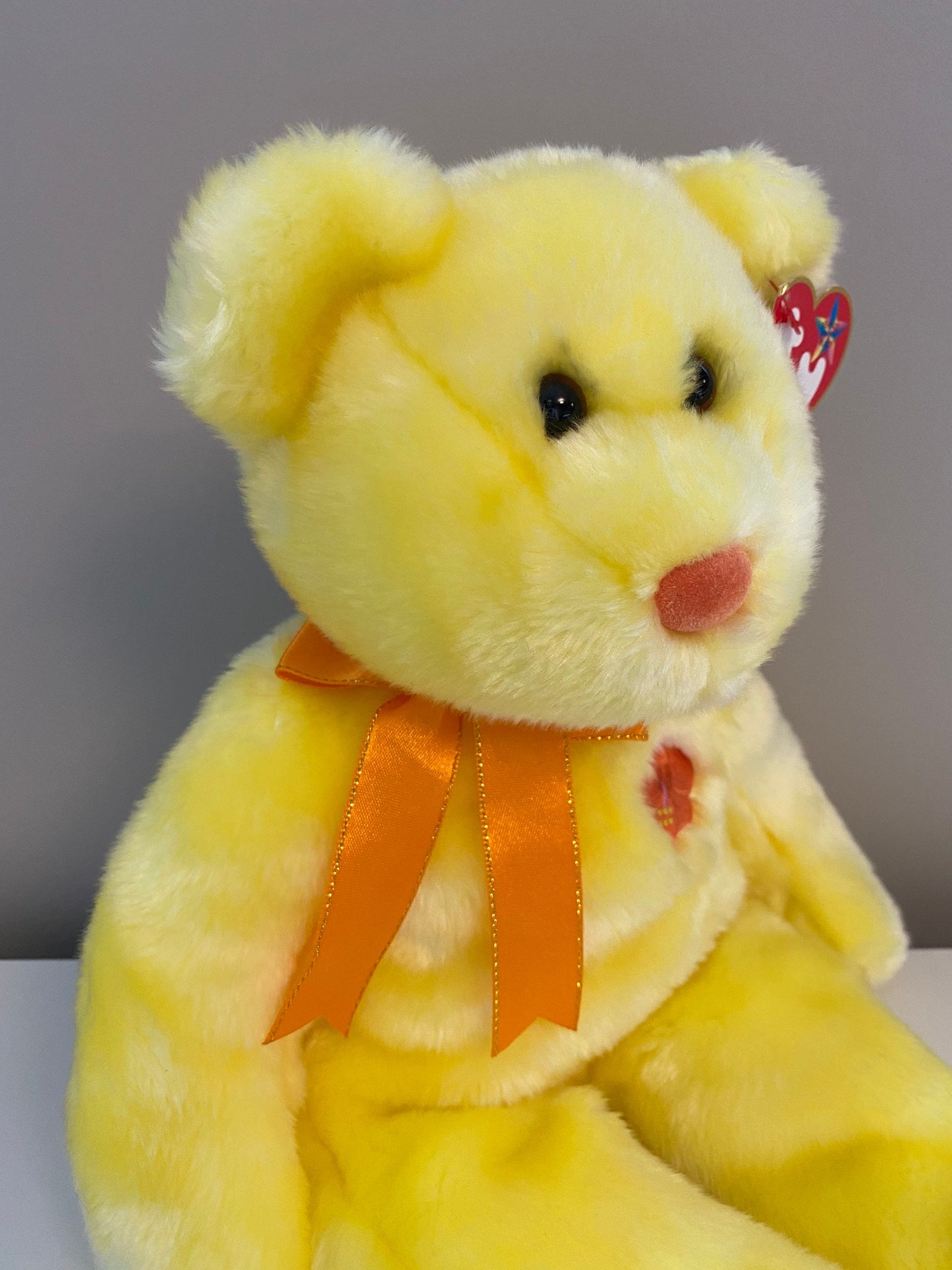 Ty Beanie Buddy “Bunga Raya” the Yellow Asia Pacific Bear - Malaysia Exclusive *Rare* (13.5 inch)