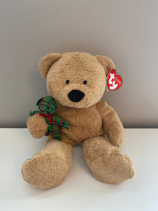 Ty Pluffies Collection “Beary Merry” the Teddy Bear holding baby teddy (9 inch)