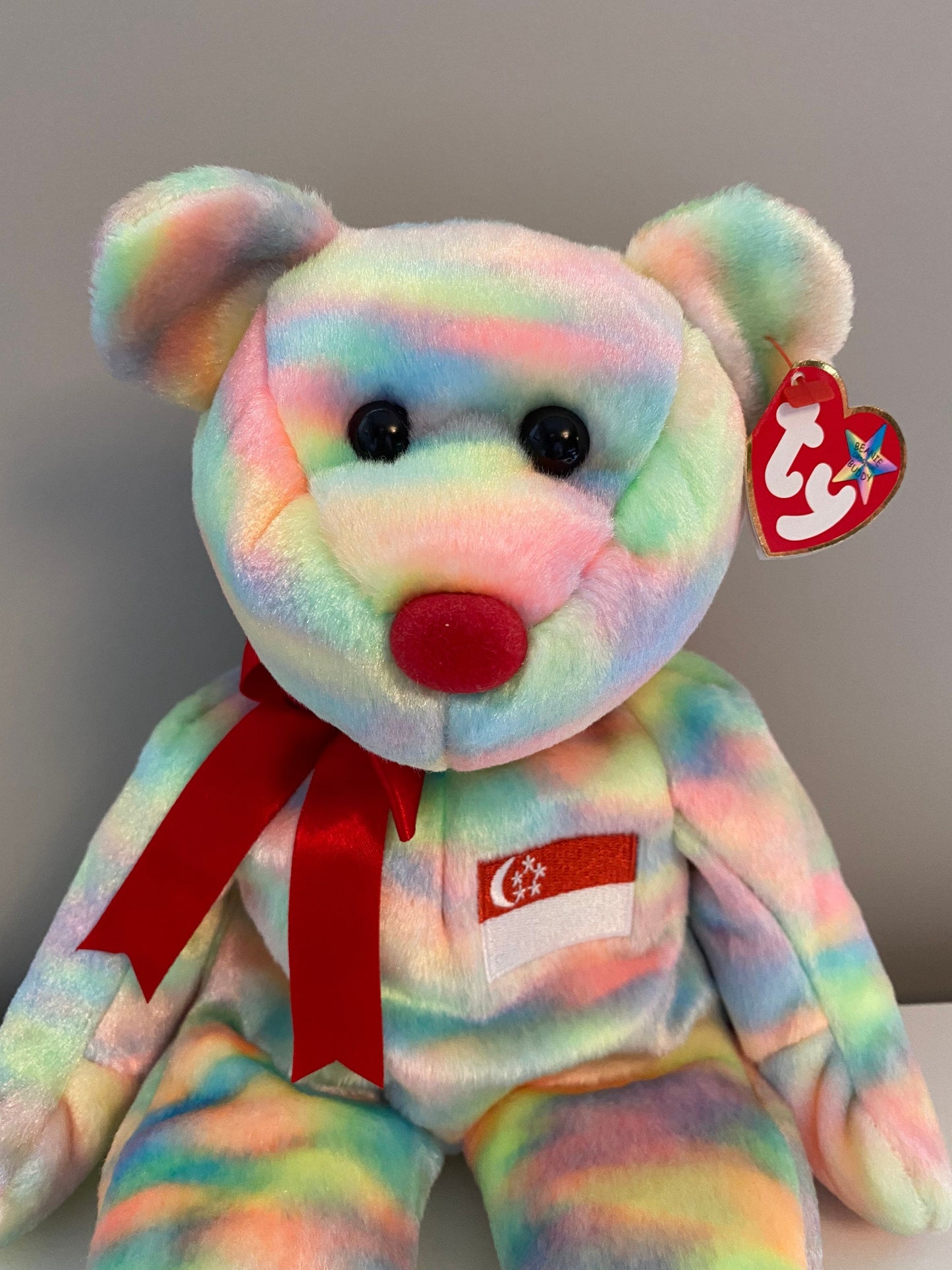 Ty Beanie Buddy “Singabear” the Tie-Dye Bear  - Singapore Exclusive *Rare* (13.5 inch)