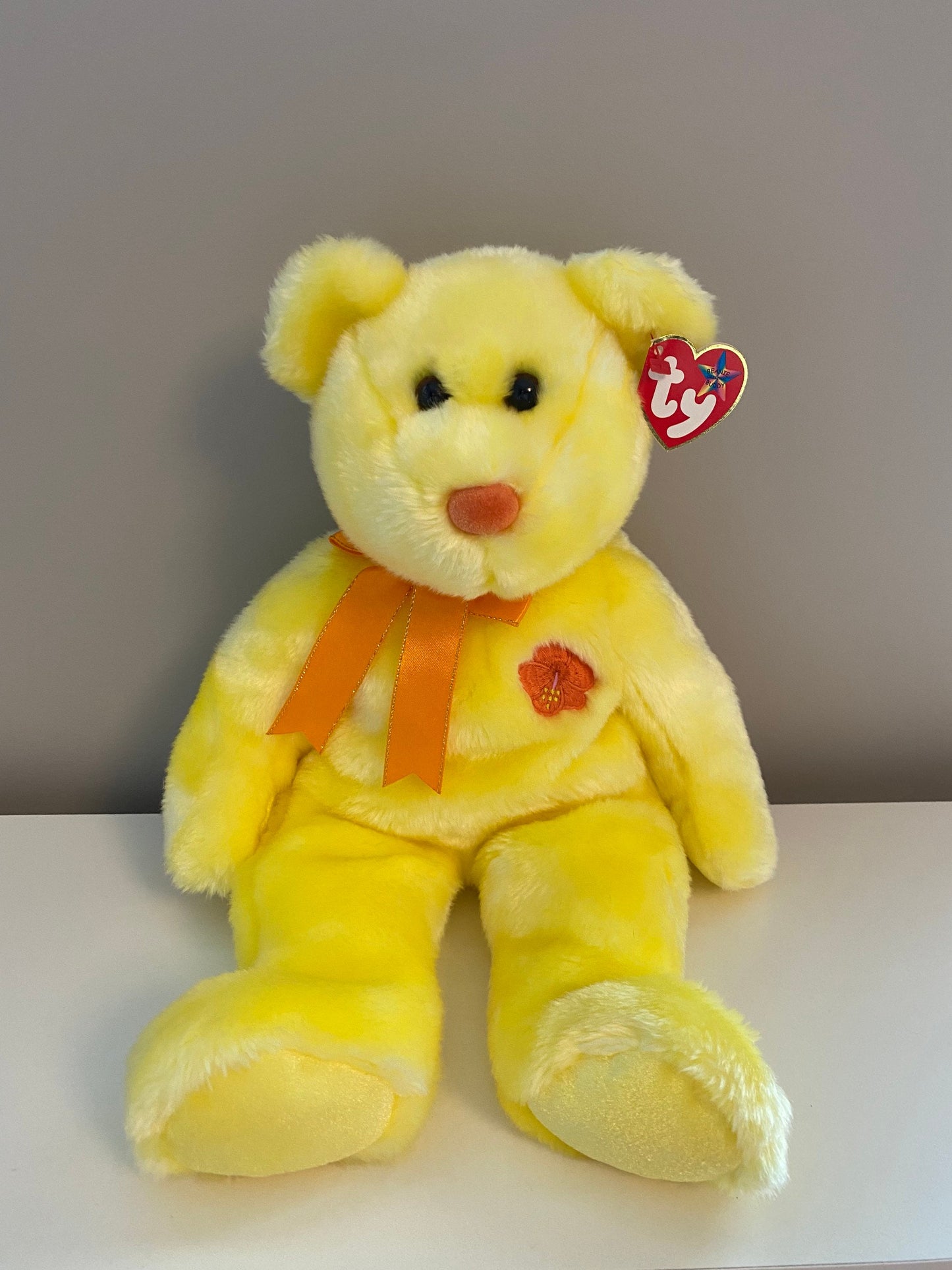 Ty Beanie Buddy “Bunga Raya” the Yellow Asia Pacific Bear - Malaysia Exclusive *Rare* (13.5 inch)