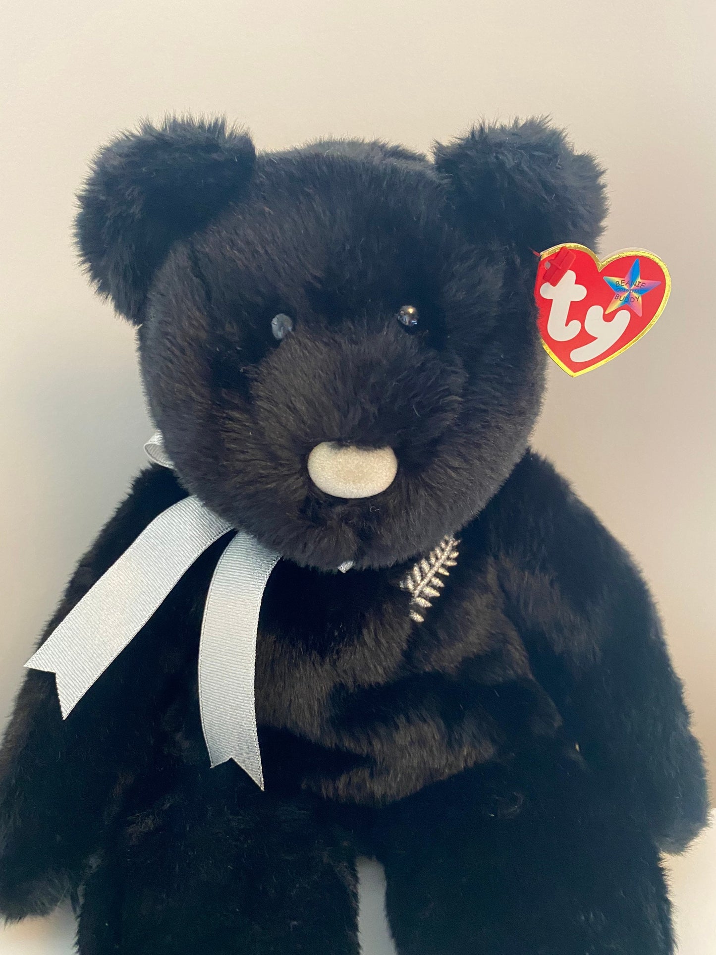 Ty Beanie Buddy “Ferny” the Black Asia-Pacific Bear with Fern on Chest - New Zealand Exclusive *Rare* (13.5 inch)