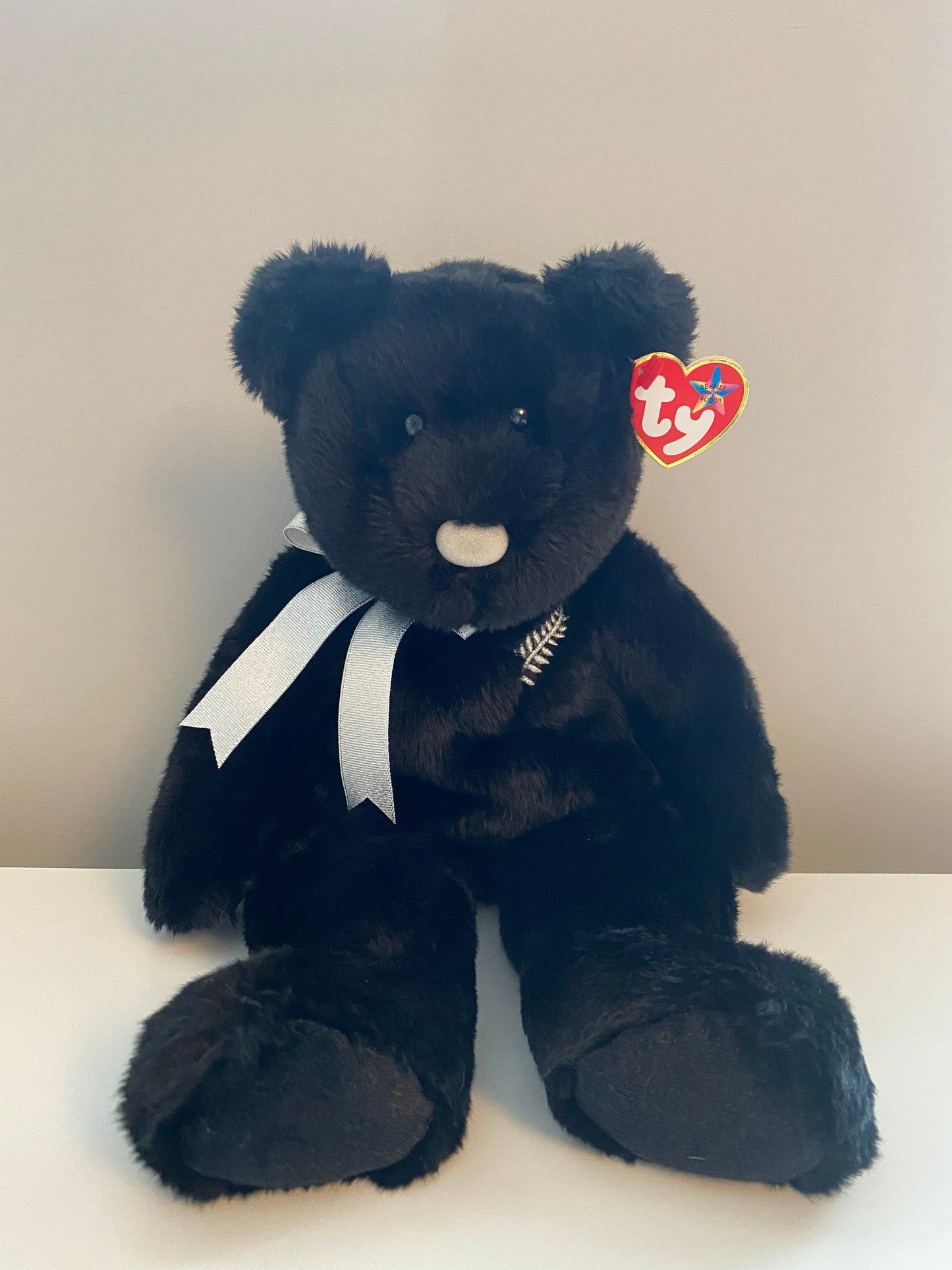 Ty Beanie Buddy “Ferny” the Black Asia-Pacific Bear with Fern on Chest - New Zealand Exclusive *Rare* (13.5 inch)