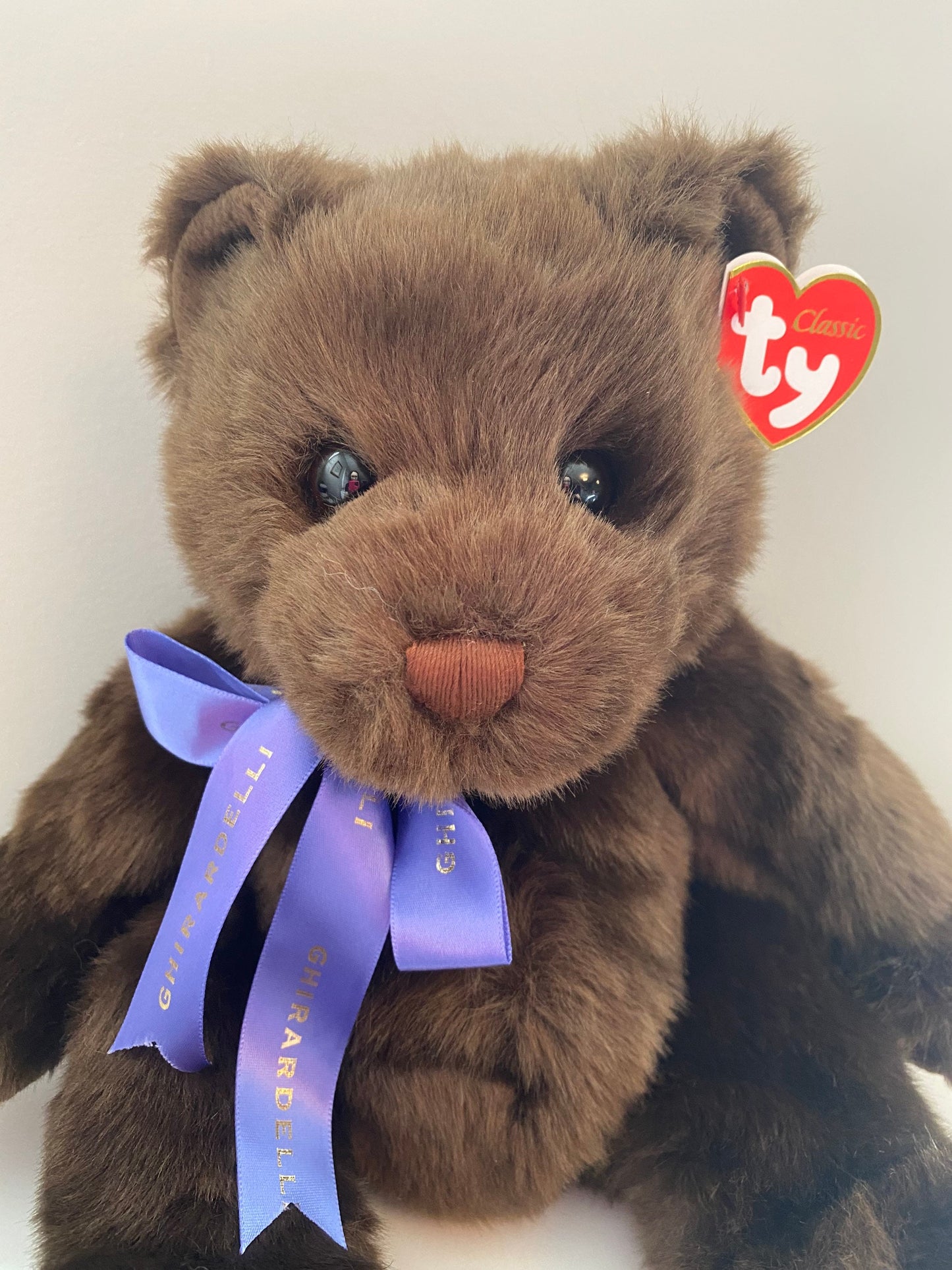 Ty Classics Collection “Cocoa” the Teddy Bear with Blue Bow - Ghiradelli Exclusive *Rare* (14 inch)