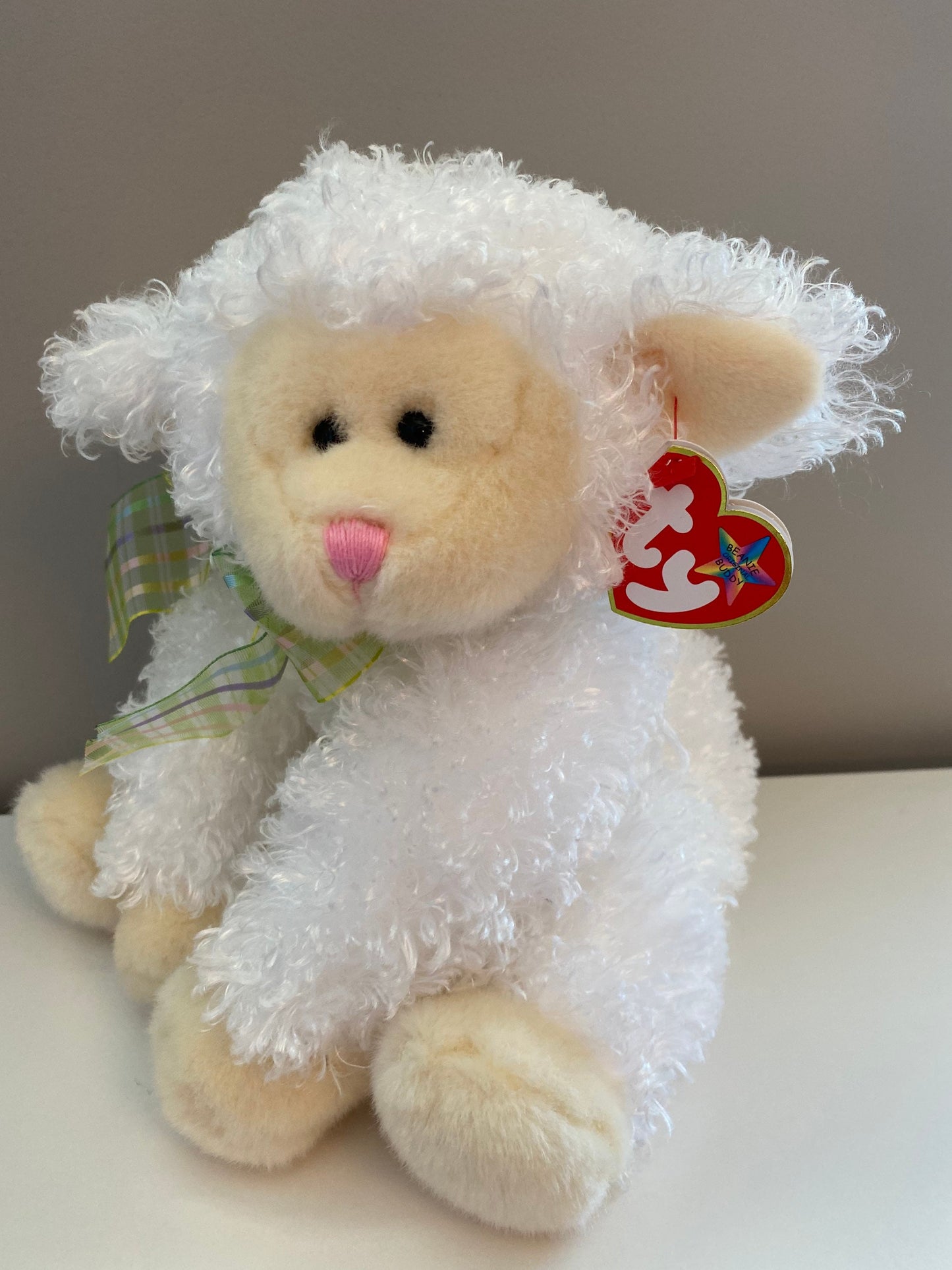 Ty Beanie Buddy “Floxy” the Adorable Lamb with Green Bow (11 inch)