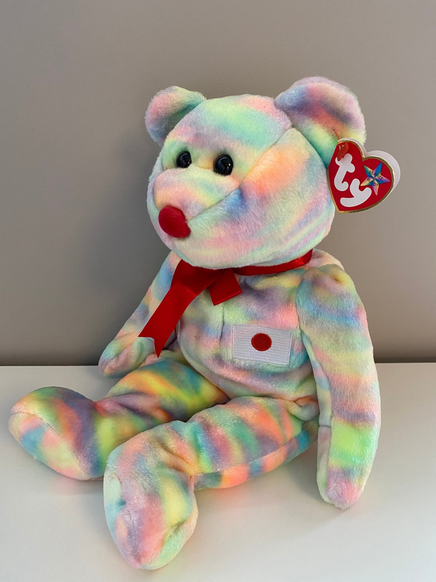 Ty Beanie Buddy “Ai” the Tie-Dye Bear - One of Six in the Asia-Pacific Set (13.5 inch)