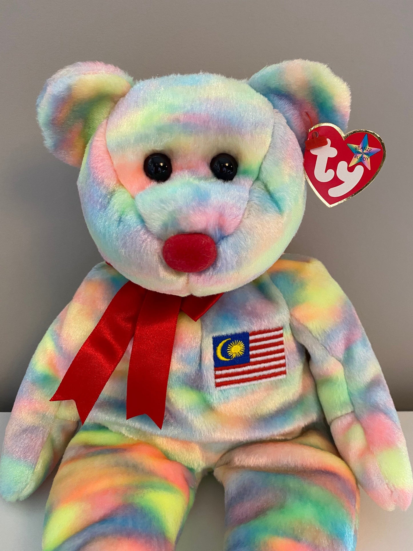 Ty Beanie Buddy “Wirabear” the Tie-Dye Bear - Malaysia Exclusive - One of Six in the Asia-Pacific Set (13.5 inch)