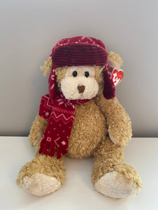 Ty Classics “Hudson” the Bear wearing Cute Hat and Scarf - Ready for Fall/Winter (13.5 inch)