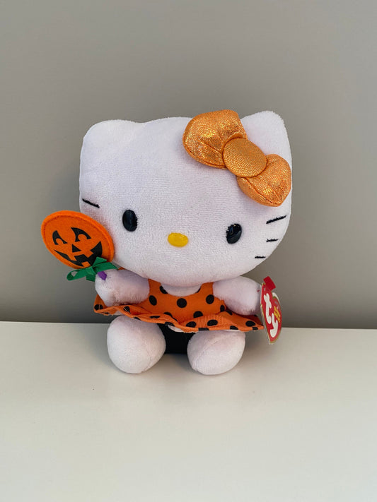 Ty Beanie Baby Vintage “Hello Kitty” with Halloween Lollipop, Orange Bow, and Orange Polka Dot Dress (5 inch)