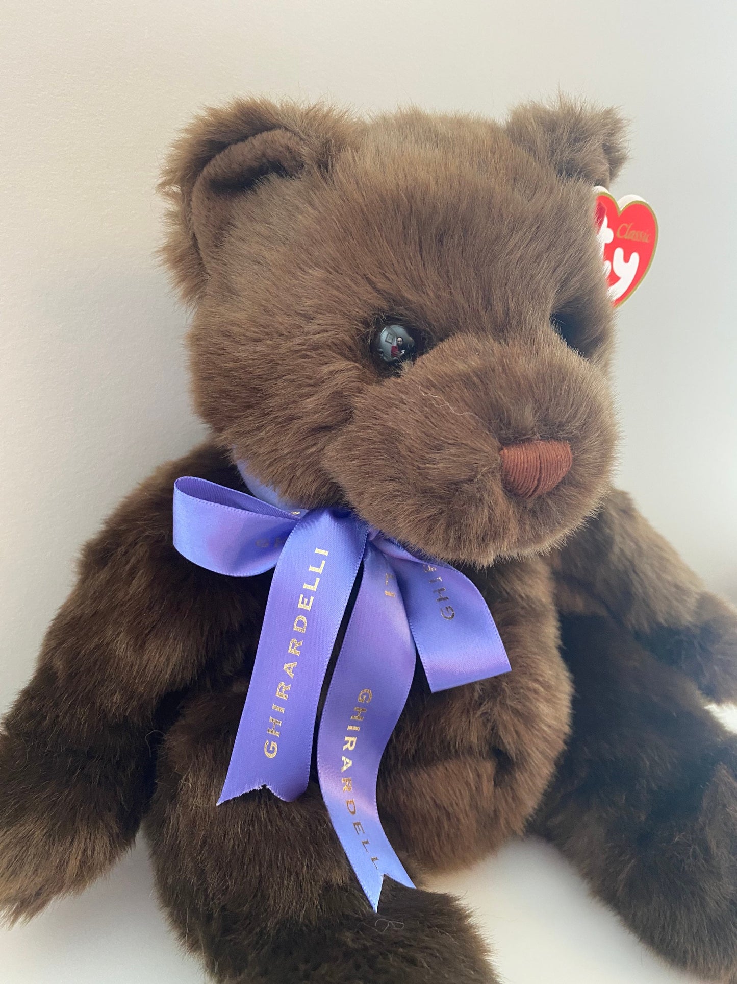 Ty Classics Collection “Cocoa” the Teddy Bear with Blue Bow - Ghiradelli Exclusive *Rare* (14 inch)