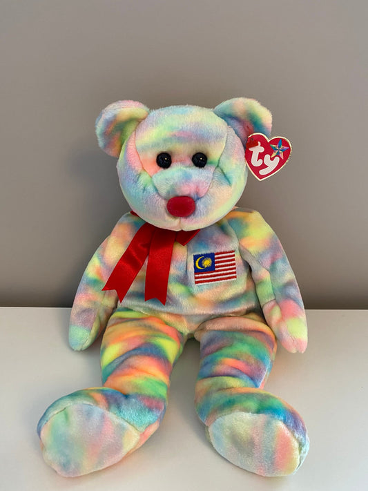 Ty Beanie Buddy “Wirabear” the Tie-Dye Bear - Malaysia Exclusive - One of Six in the Asia-Pacific Set (13.5 inch)