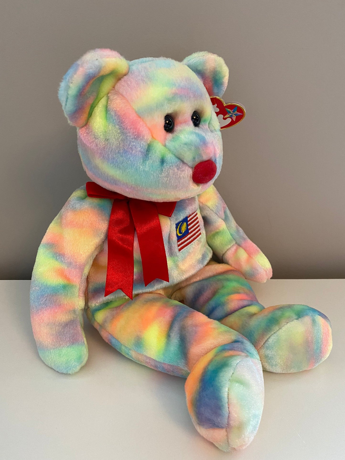 Ty Beanie Buddy “Wirabear” the Tie-Dye Bear - Malaysia Exclusive - One of Six in the Asia-Pacific Set (13.5 inch)