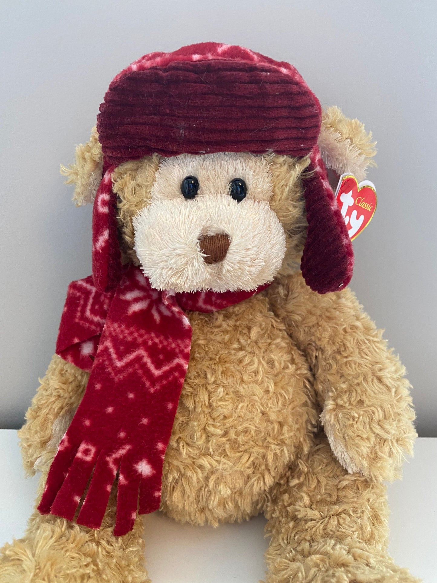 Ty Classics “Hudson” the Bear wearing Cute Hat and Scarf - Ready for Fall/Winter (13.5 inch)