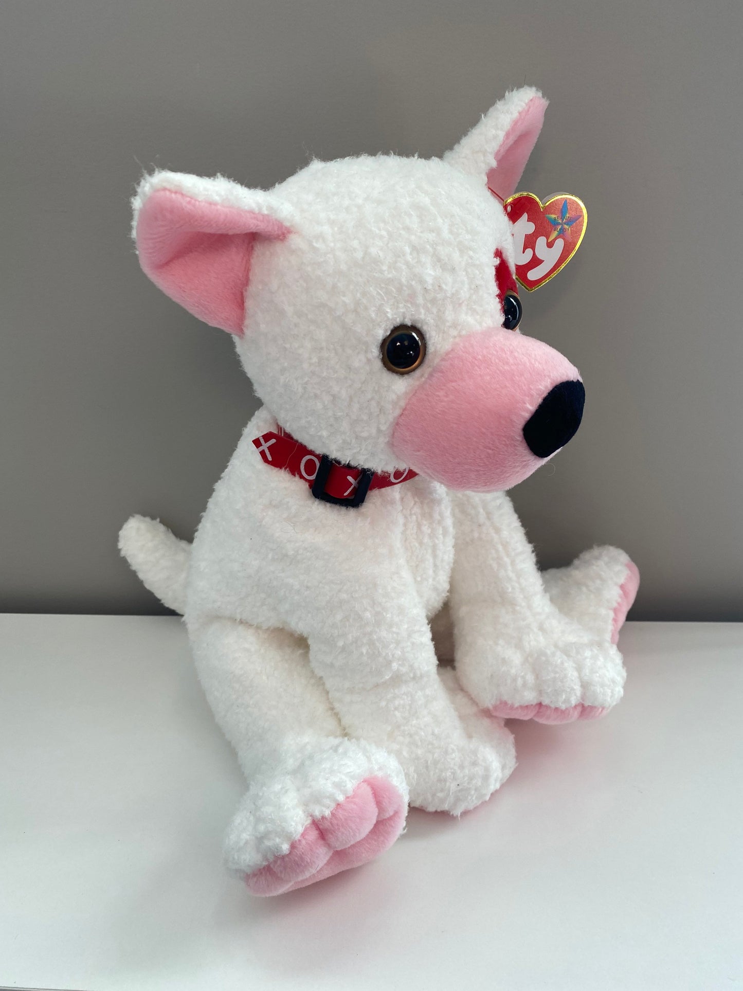 Ty Beanie Buddy “Cupid” the White Dog with Red Heart over Eye (10 inch)