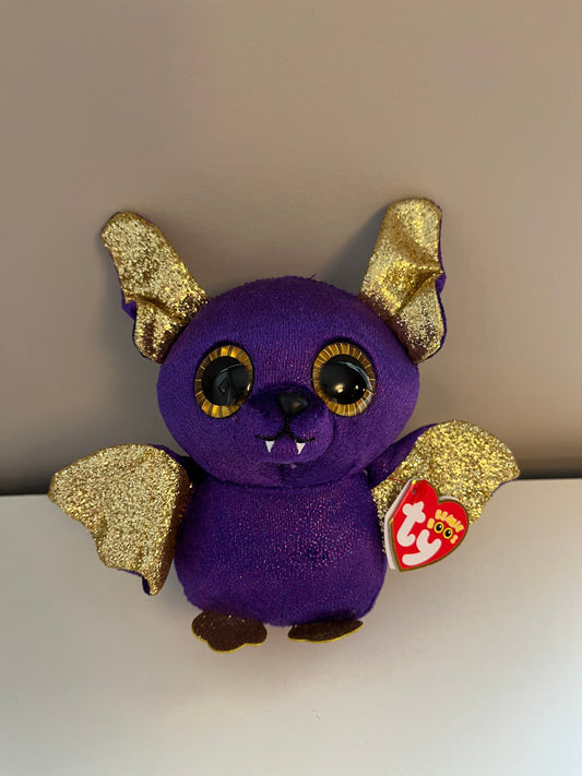 Ty Beanie Boo “Count” the Purple Bat with Gold Wings, Eyes, and Ears (6 inch)