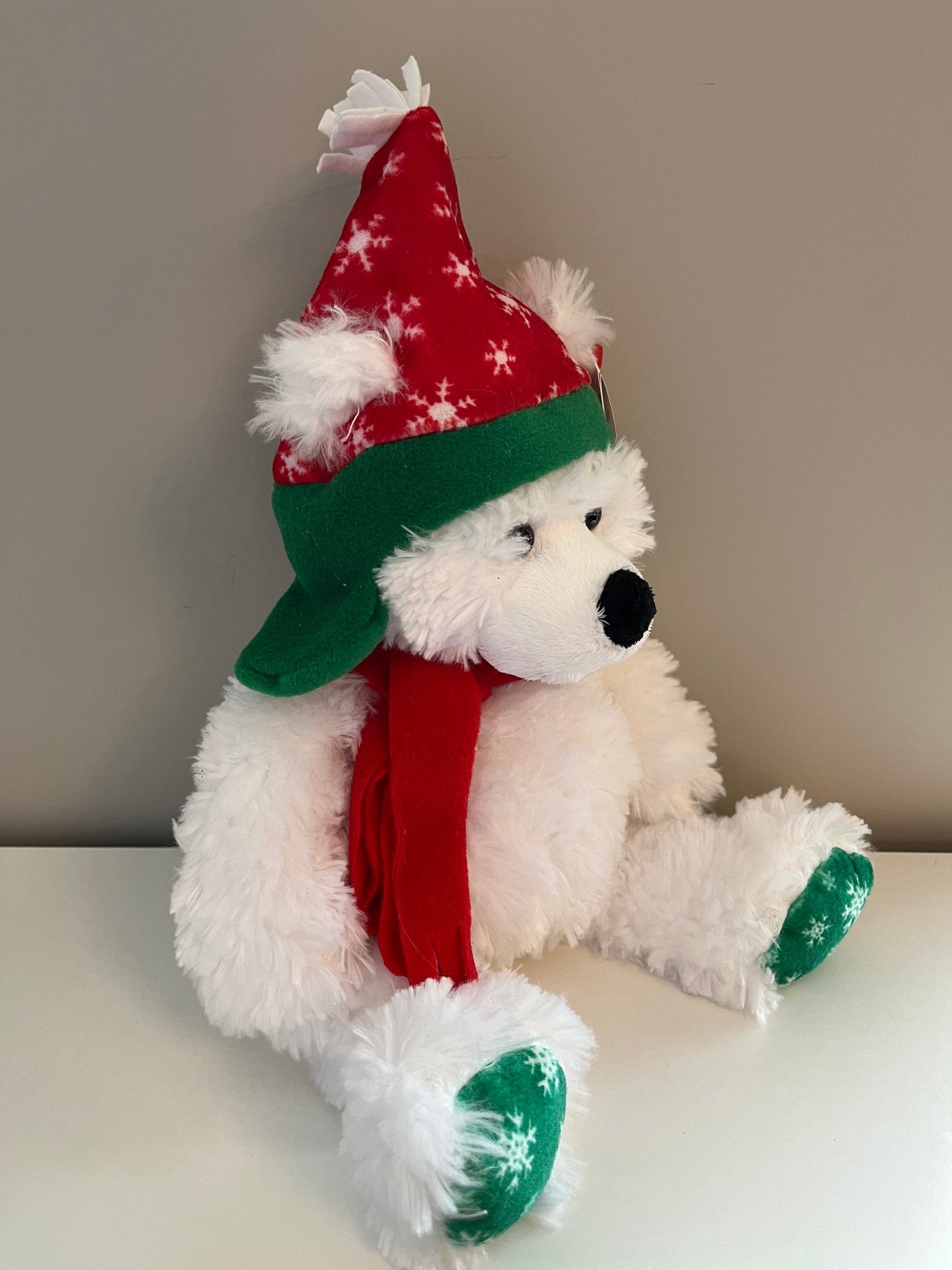 Ty Classics Collection “Fargo” White Bear with Holiday Hat and Scarf (14 inch)