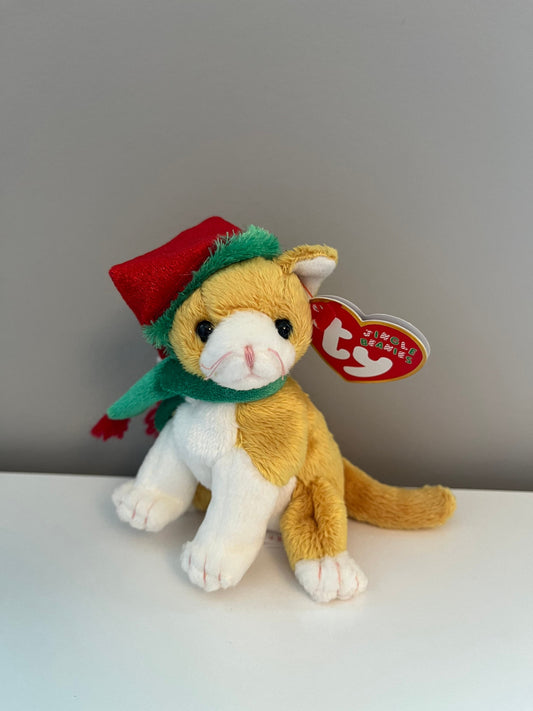 Ty Jingle Beanie “Jangle” the Holiday Cat Wearing Santa Hat (4.5 inch)