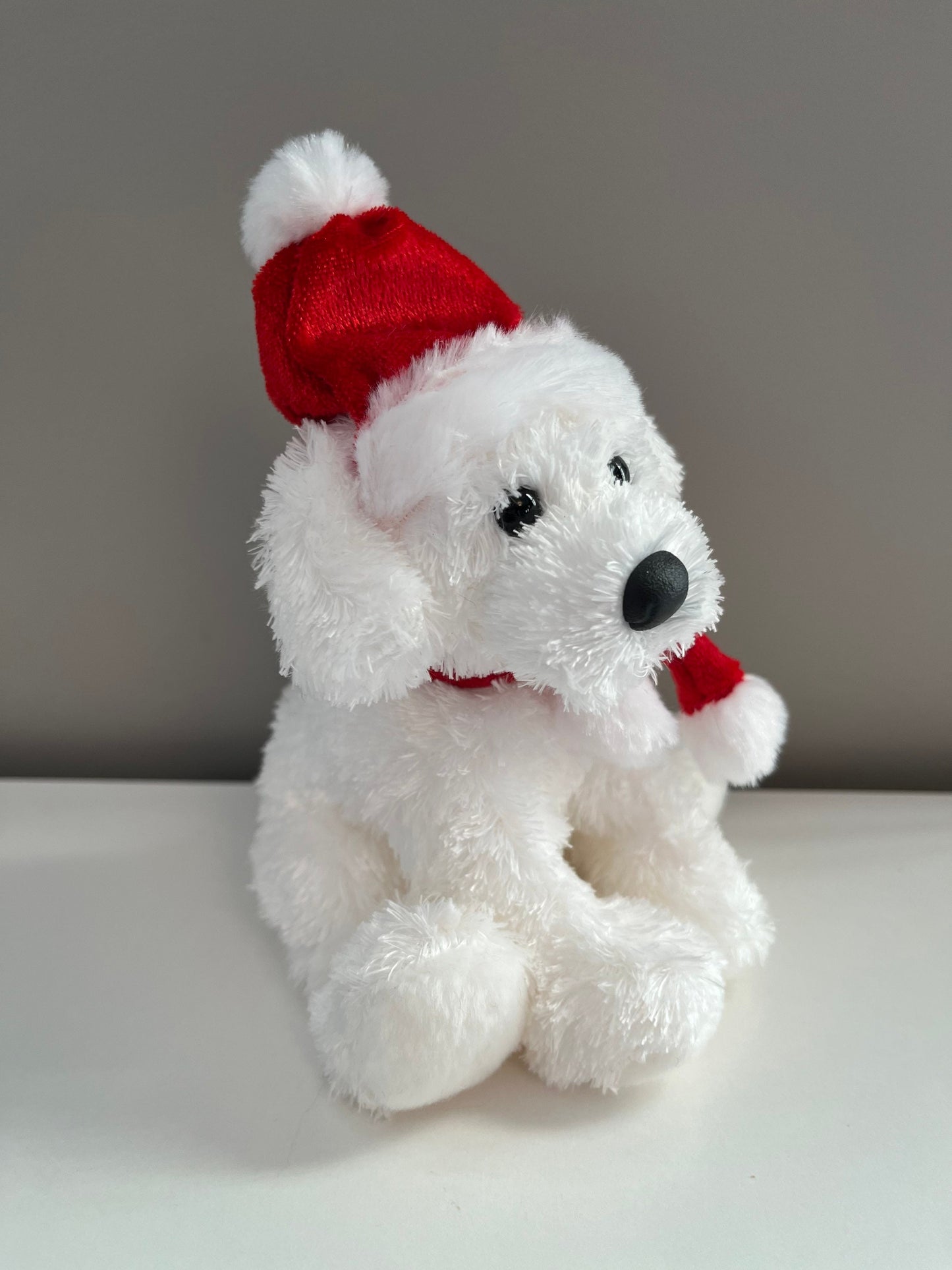 Ty Beanie Baby of the Month “Puppy Claus” the Cute White Dog Wearing Santa Hat *Rare* (5.5 inch)