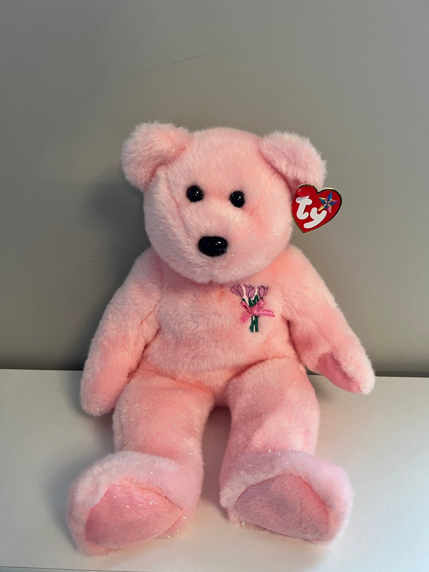 Ty Beanie Buddy “Mum” the Pink Sparkly Flower Bear - Mothers Day or Gift for Mom (13.5 inch)