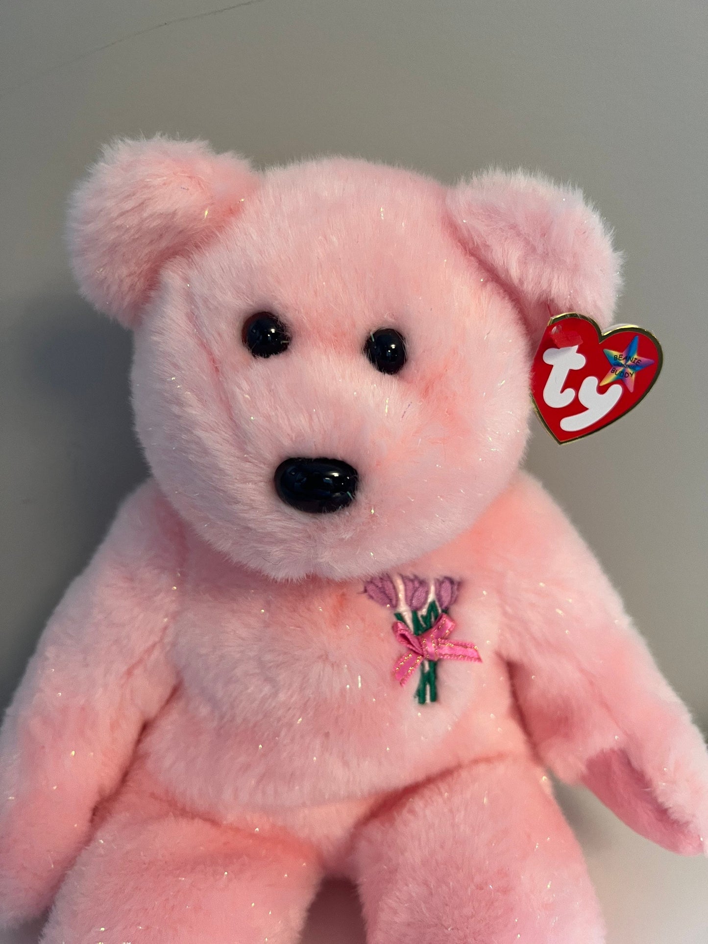 Ty Beanie Buddy “Mum” the Pink Sparkly Flower Bear - Mothers Day or Gift for Mom (13.5 inch)