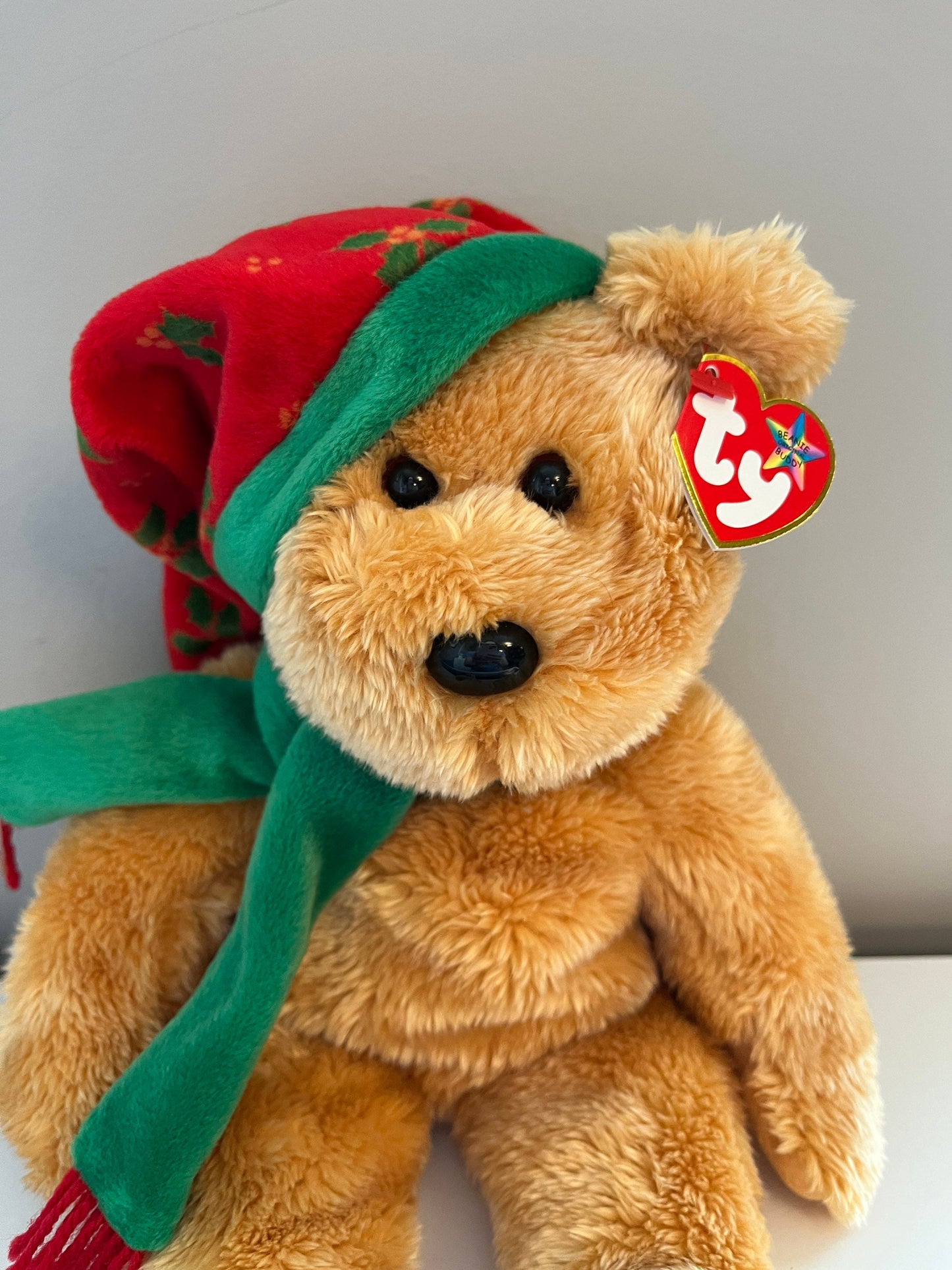 Ty Beanie Buddy “Holiday Teddy” the Holiday Bear wearing Scarf and Hat! (13.5 inch)