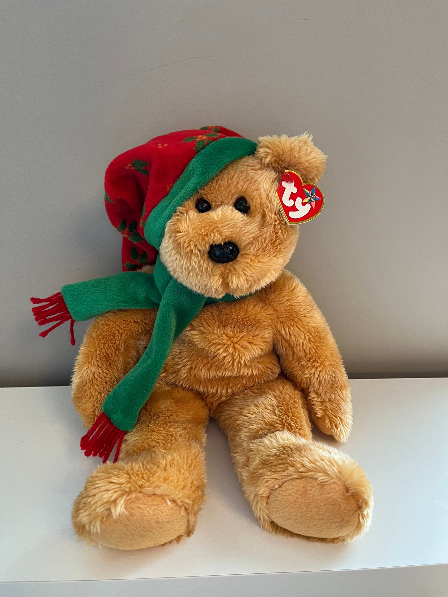 Ty Beanie Buddy “Holiday Teddy” the Holiday Bear wearing Scarf and Hat! (13.5 inch)