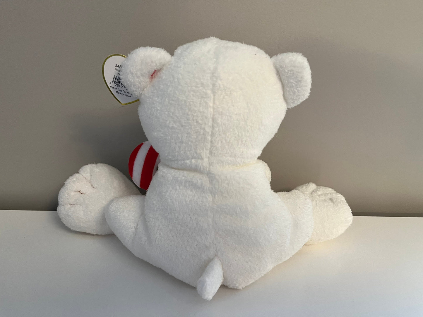 Ty Pluffies Collection “Candy Cane” the White Bear Holding a Candy Cane (8 inch)