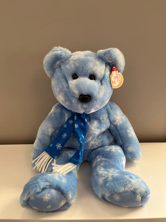 Ty Beanie Buddy “1999 Holiday Teddy” the Adorable Blue Snowflake Bear (14 inch)