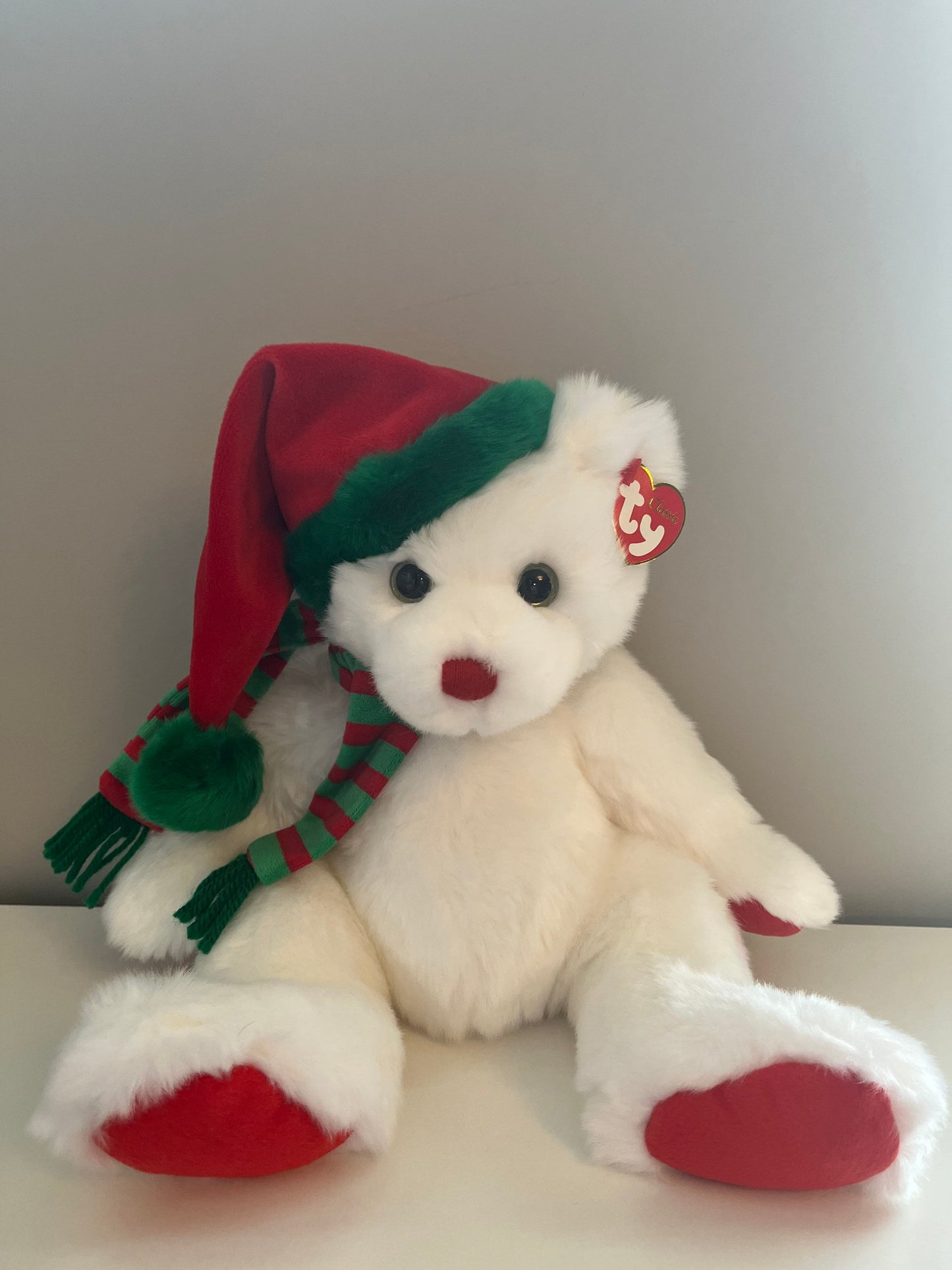 Ty Classics Collection “Garland” the Holiday Bear wearing Santa Hat and Scarf (13 inch)