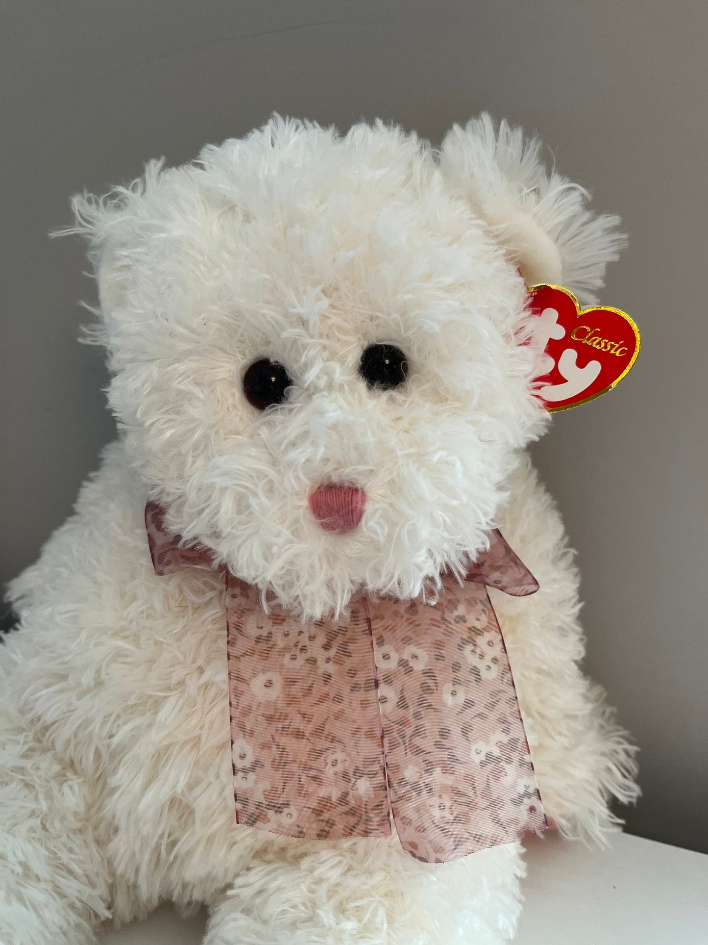 Ty Classics Collection “Sugarcane” the White and Pink Teddy Bear (12 inch)