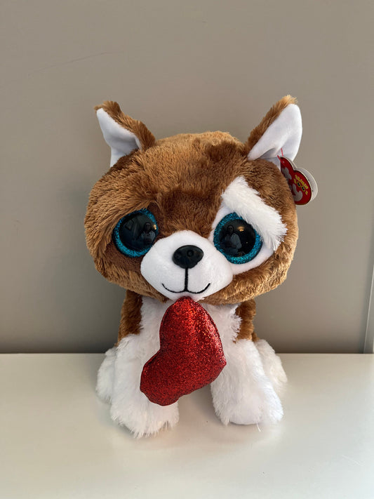 Ty Beanie Boo “Smootches” the Dog Holding a Red Heart (9 inch)