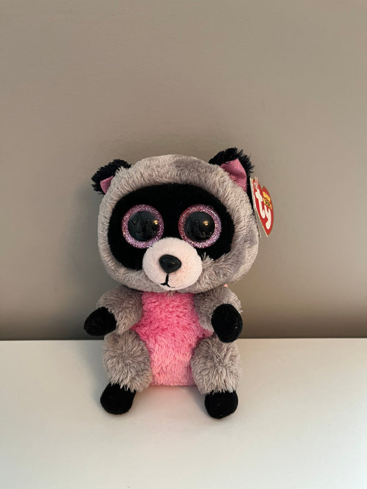 TY Beanie Boo “Rocco” the Pink and Grey Racoon (6 inch)