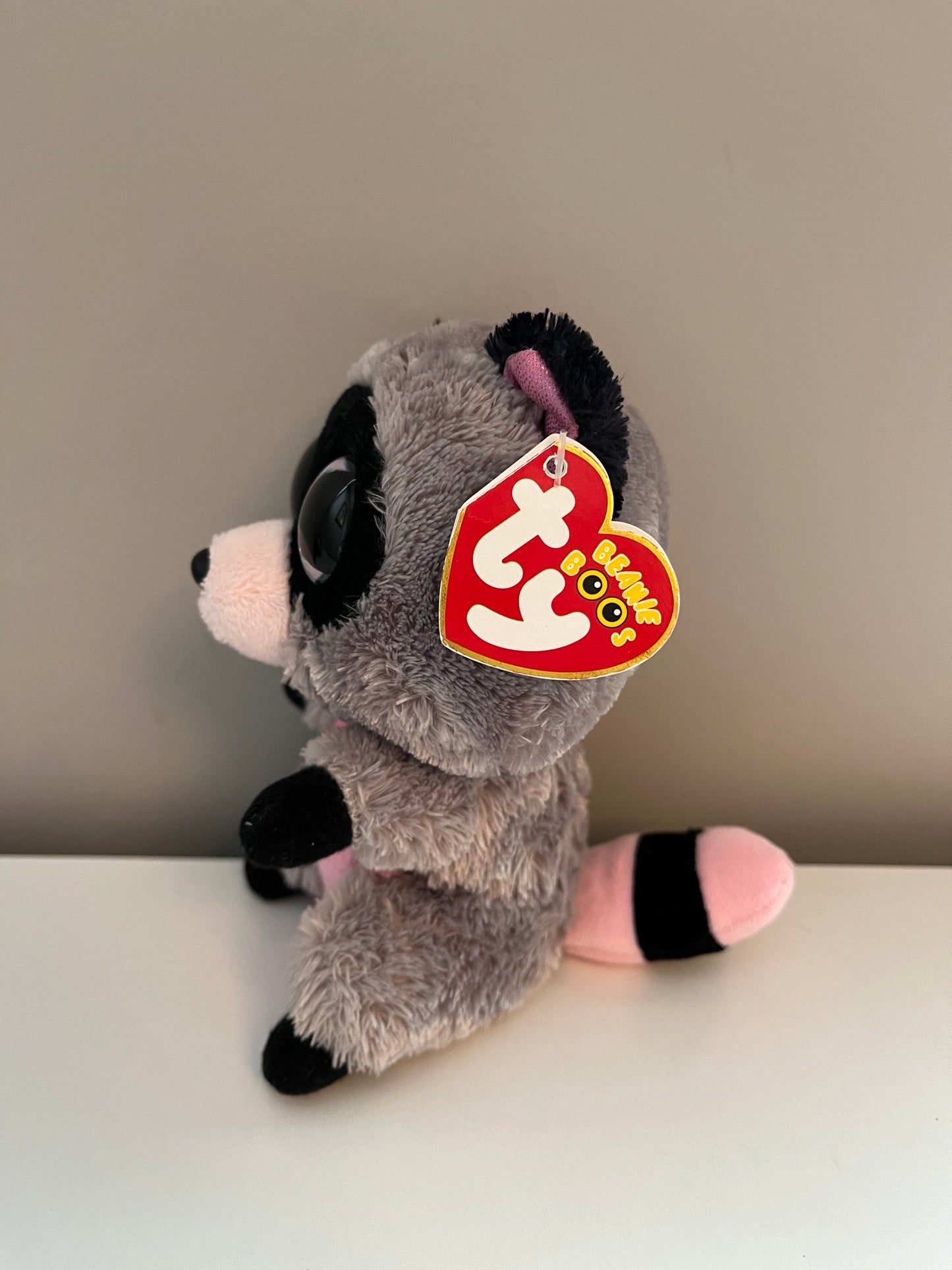 TY Beanie Boo “Rocco” the Pink and Grey Racoon (6 inch)