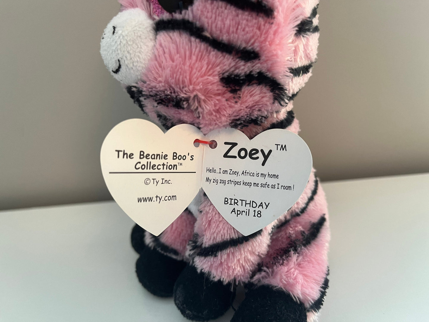 Ty Beanie Boo “Zoey” the Pink and Black Zebra (6 inch)