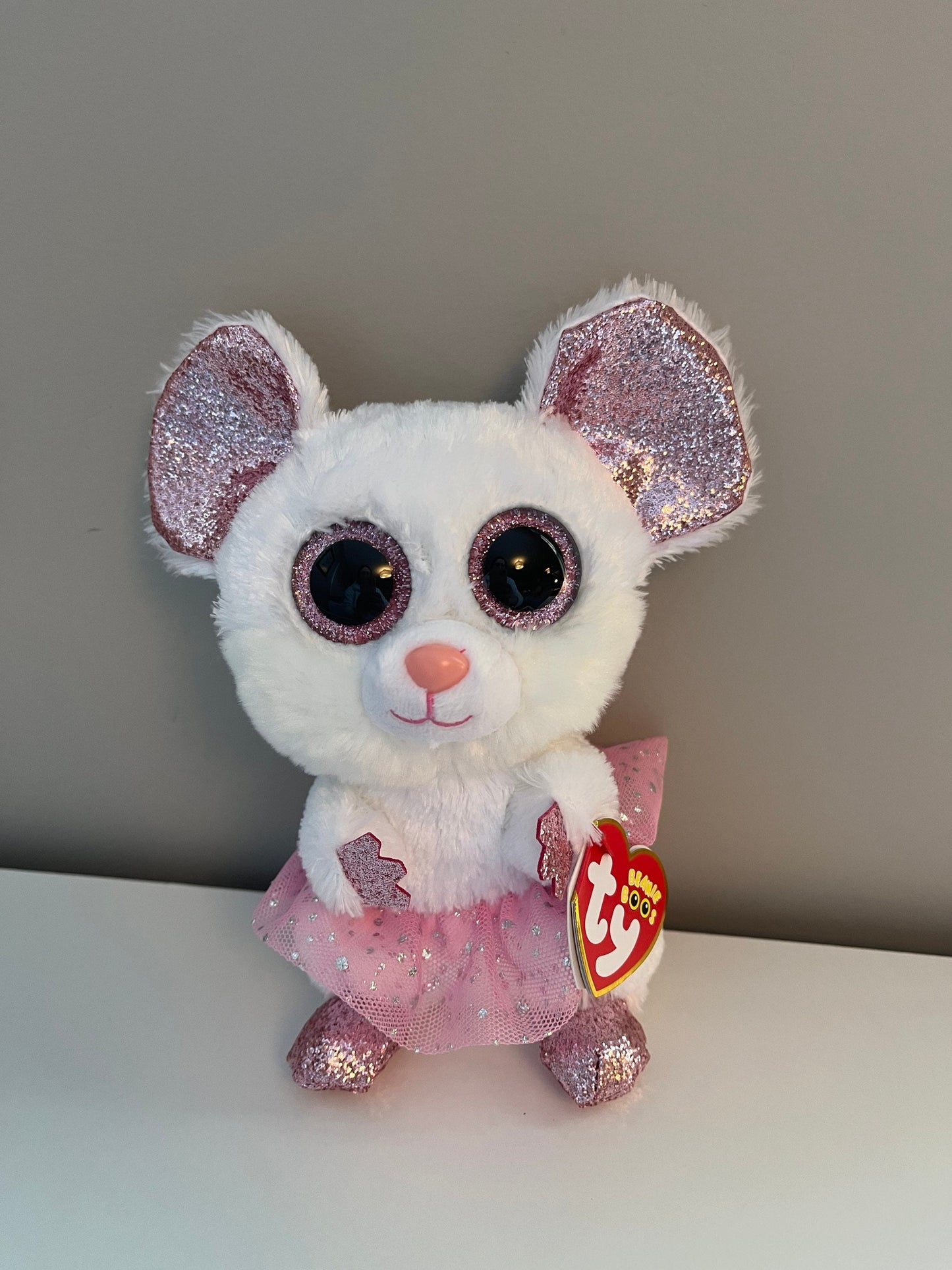 Ty Beanie Boo “Nina” the Pink and White Ballerina Mouse (6 inch)