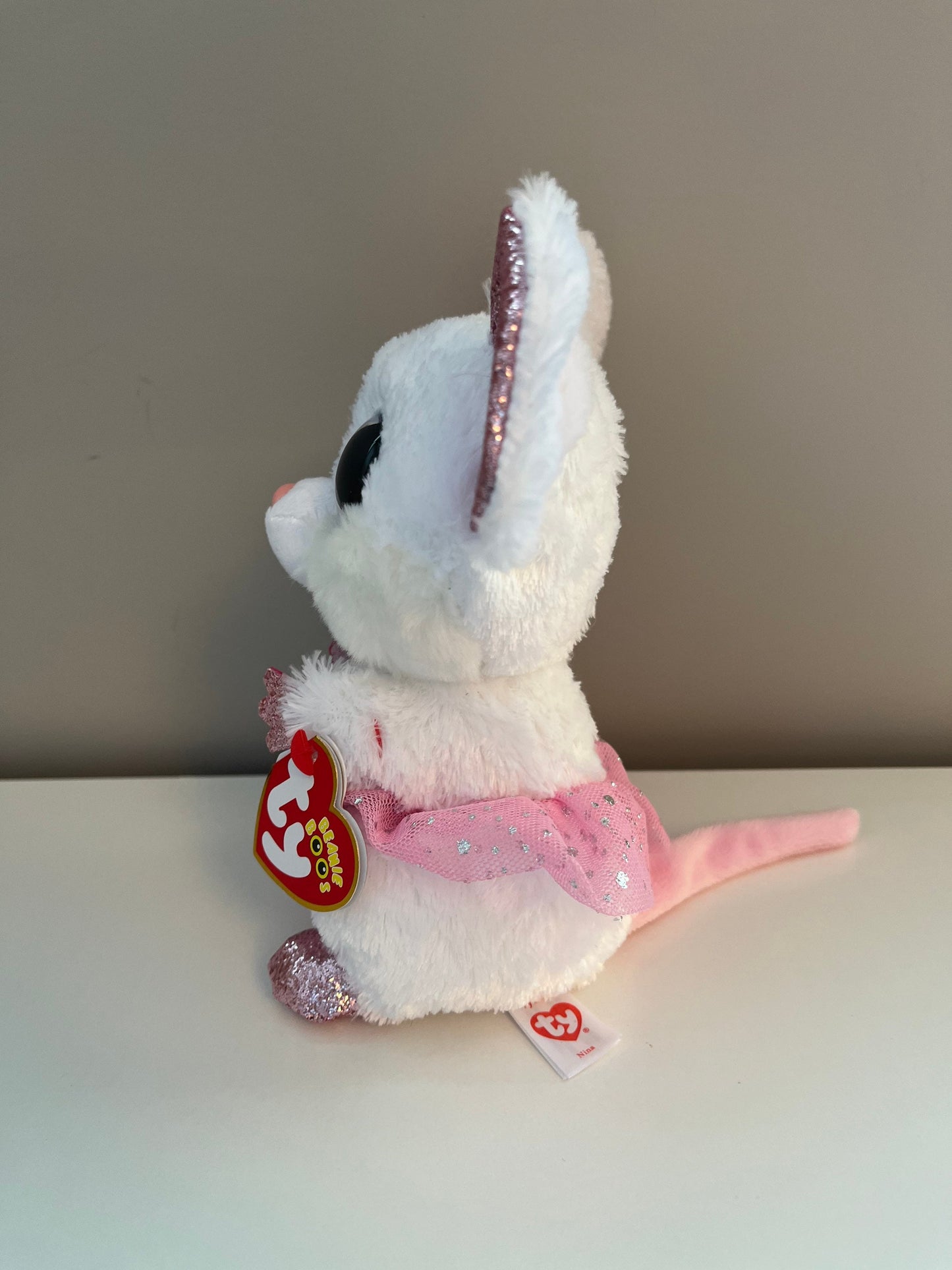 Ty Beanie Boo “Nina” the Pink and White Ballerina Mouse (6 inch)