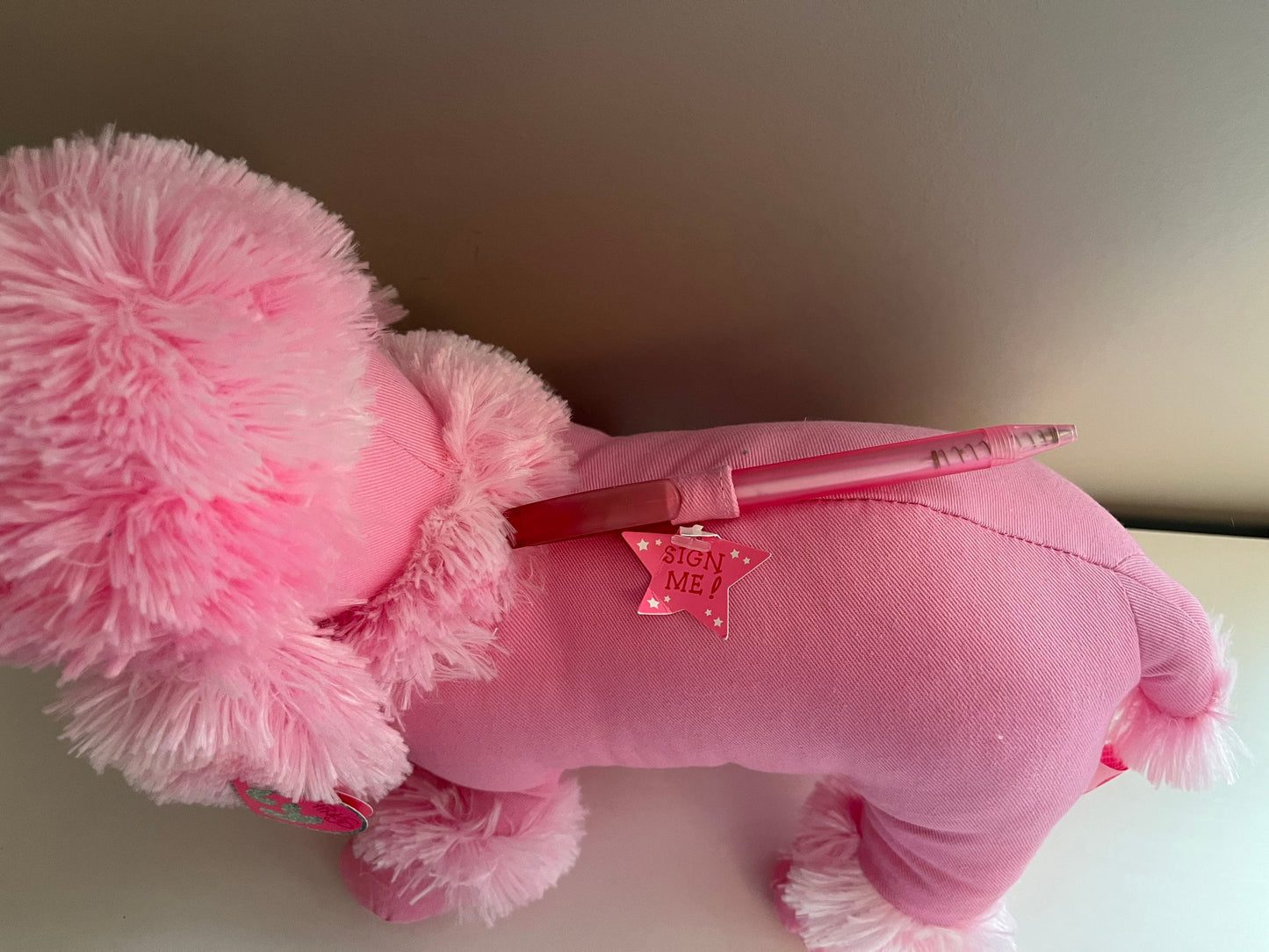 Ty Pinkys Collection “Scribbly” the Pink Poodle with a Pen to Draw on (14 inch)