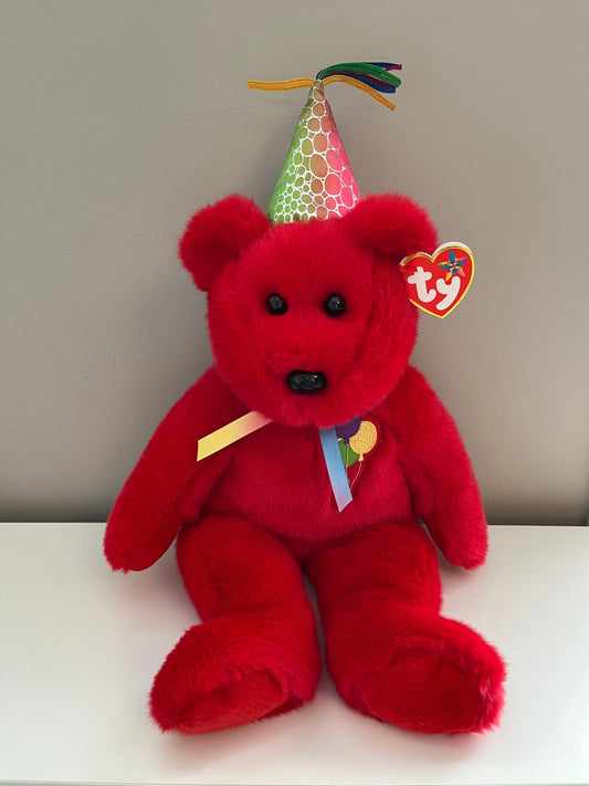 Ty Beanie Buddy “Happy Birthday” the Red Bear with Party Hat (13.5 inch)