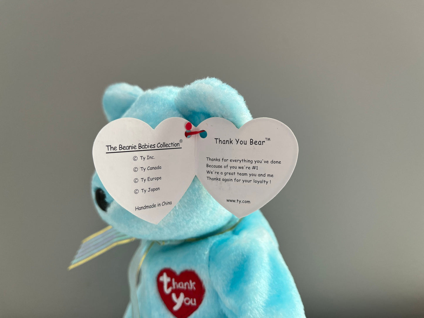 Ty Beanie Baby “Thank you” the Bear - With Thank You Card! Only one given to each Ty retail store *Rare* (8.5 inch)