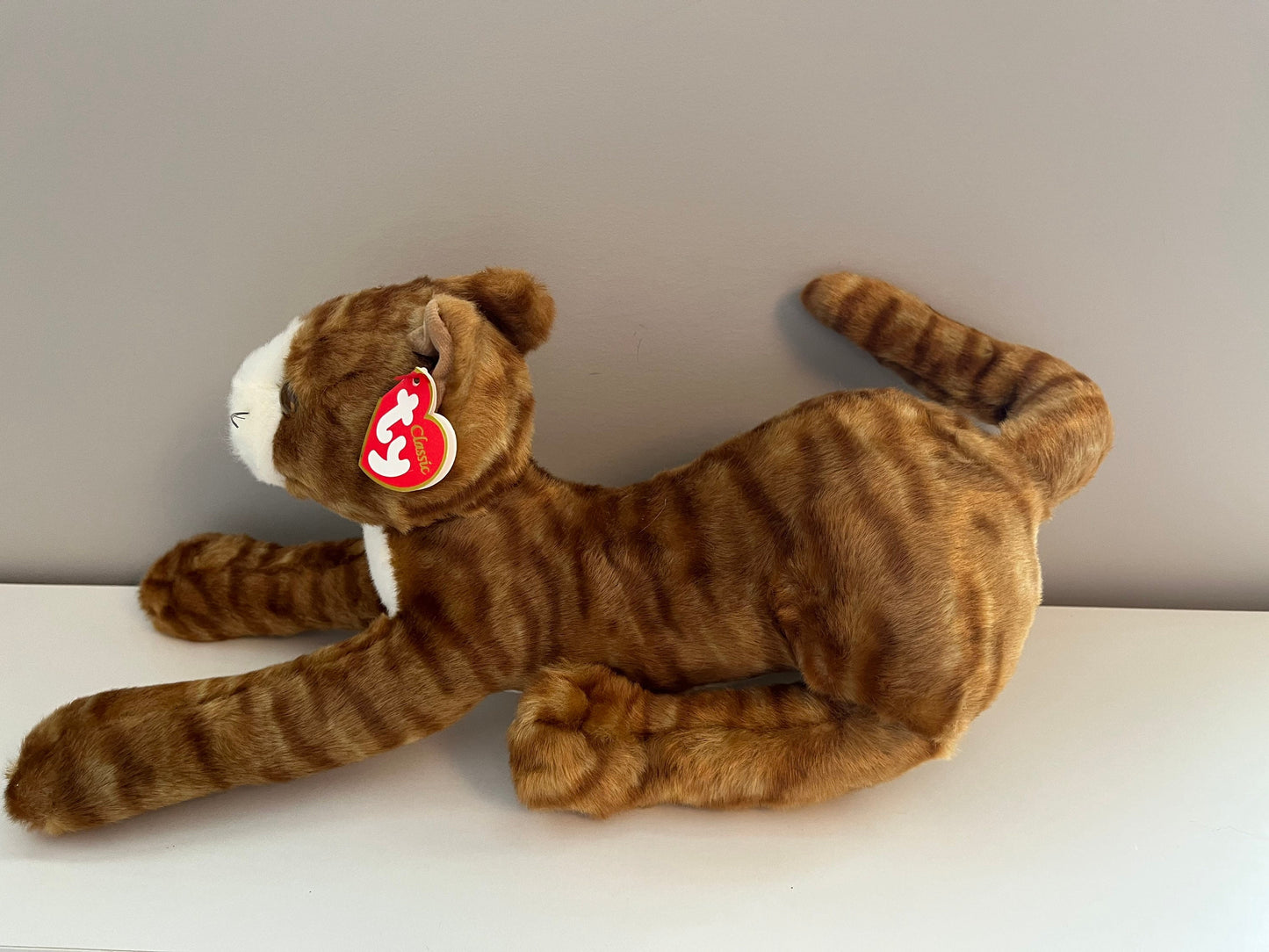 Ty Classics Collection “Stretch” the Arched / Stretching Ginger Striped Cat (14 inch)