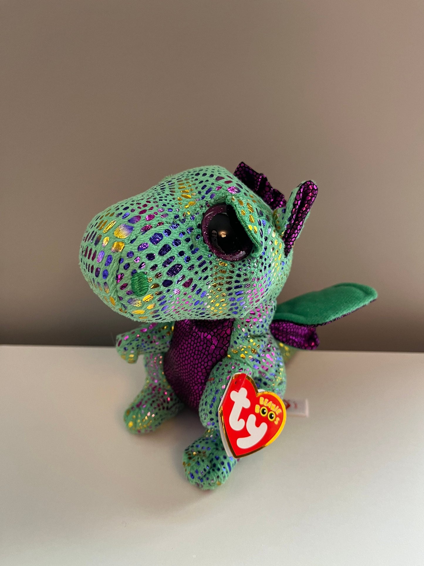 Ty Beanie Boo “Cinder” the Green and Purple Dragon (6 inch)