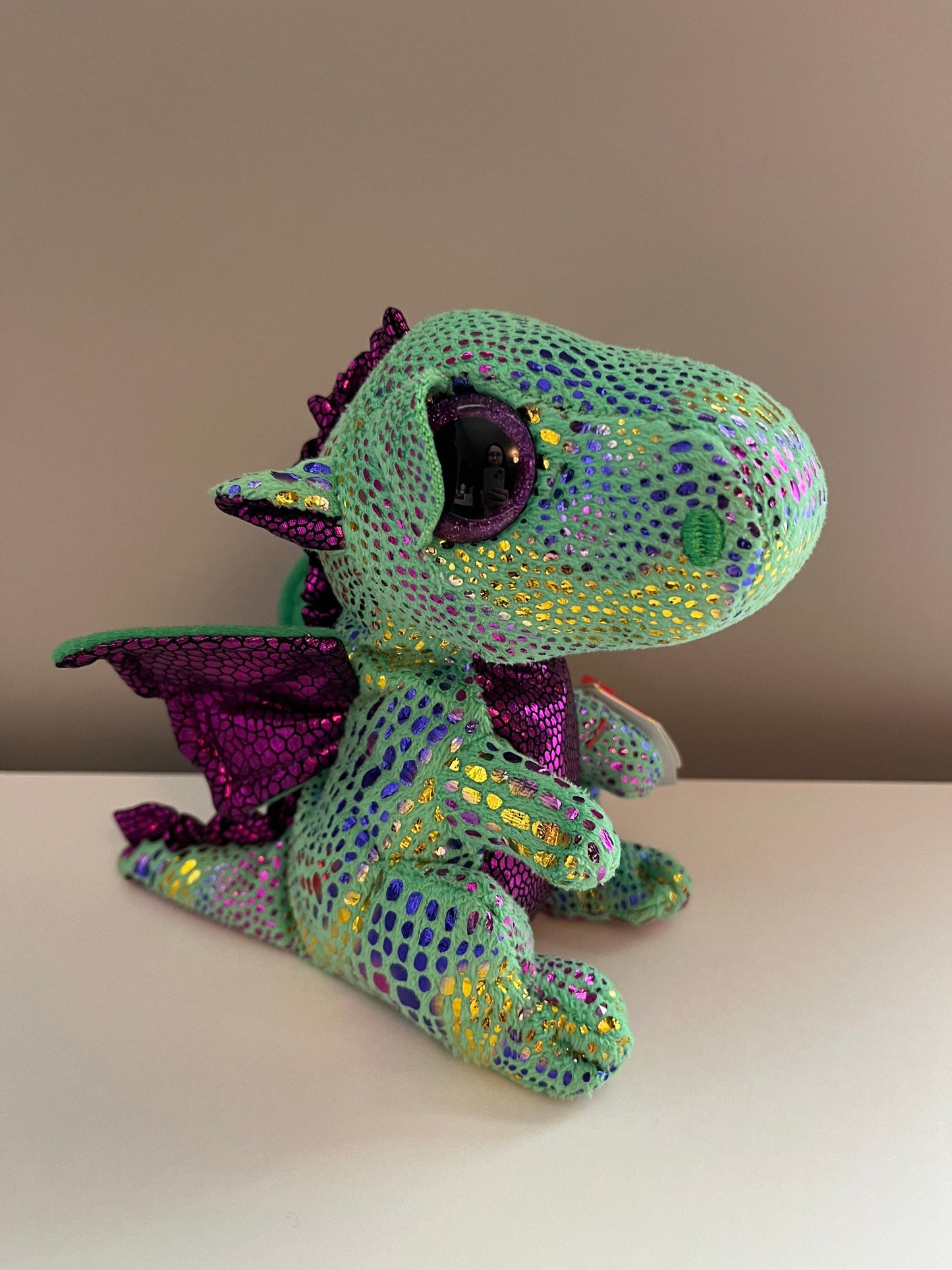 Ty Beanie Boo “Cinder” the Green and Purple Dragon (6 inch)