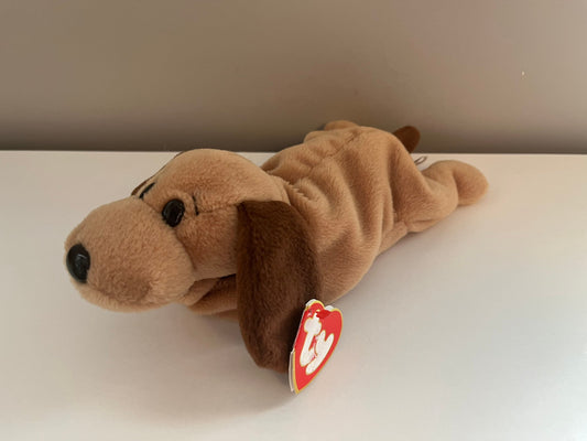 Ty Beanie Baby “Bones” the Dog - 3rd Generation - Price Sticker Residue on Hang Tag (9 inch)